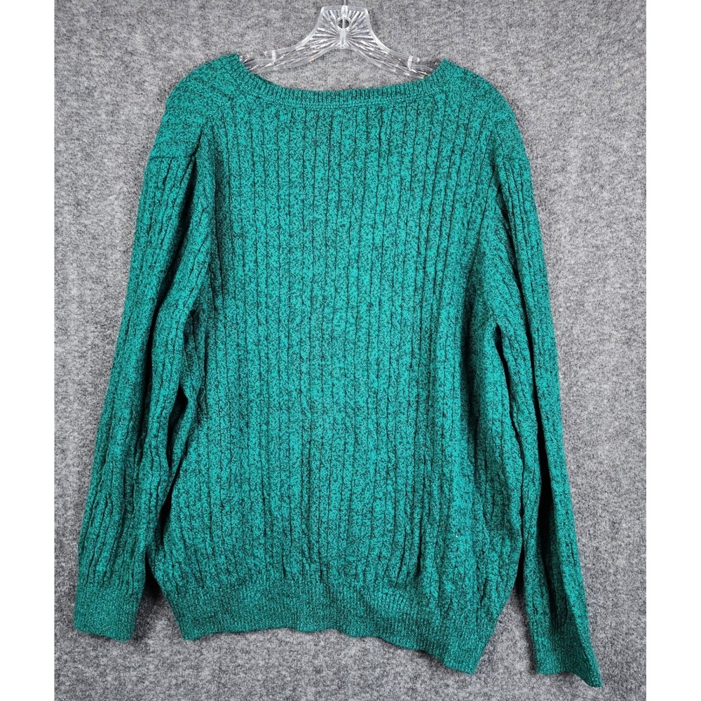 Kim Rogers Sweater Women 2X‎ Green Curvy Cable Knit Cotton Marled Crew Neck - Picture 2 of 5